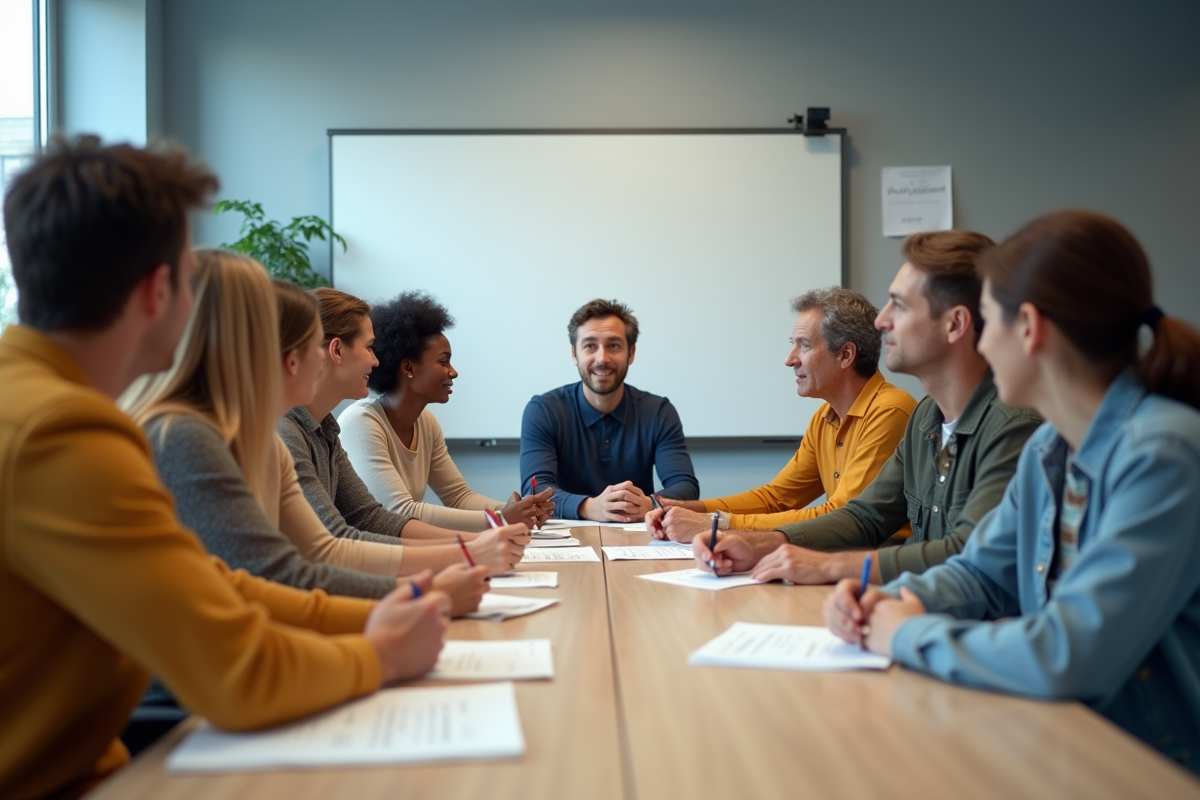 Groupe diversifié participant à un atelier en formation