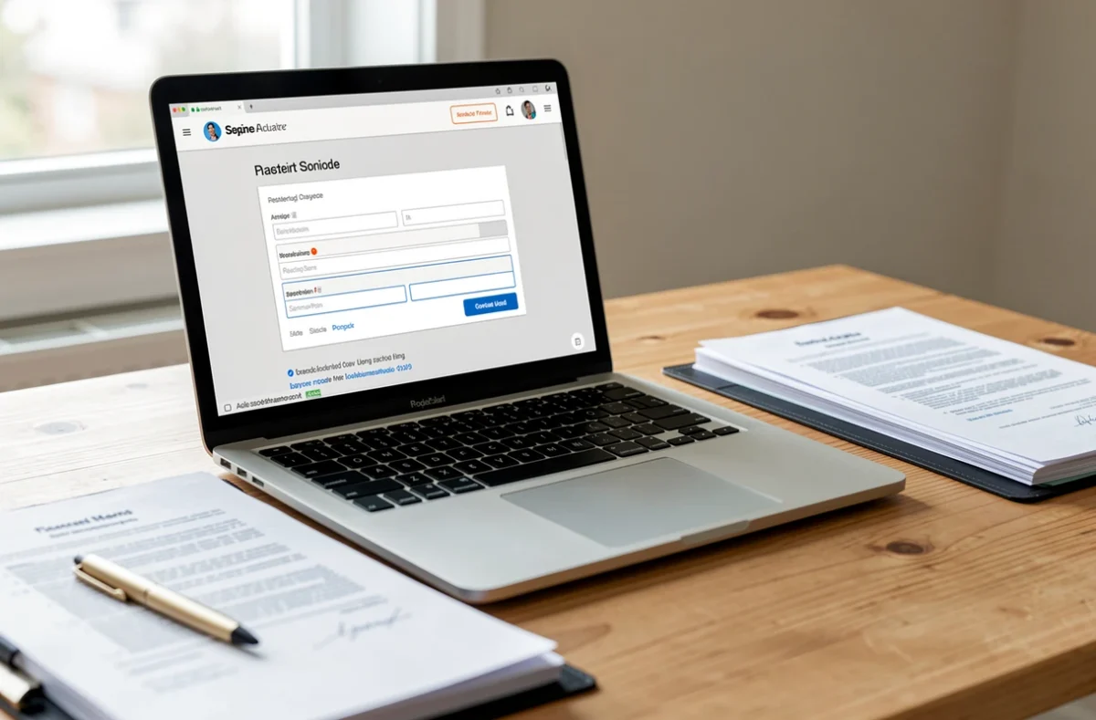 Bureau avec ordinateur et dossier de documents administratifs