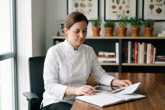 Femme chef en réflexion dans un bureau moderne