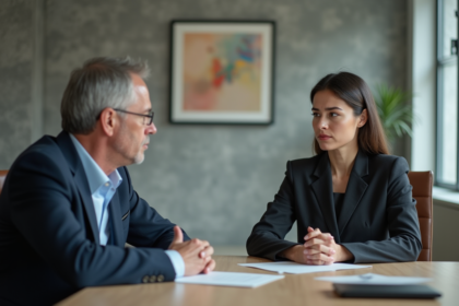 Coach homme et femme en réunion dans un bureau moderne