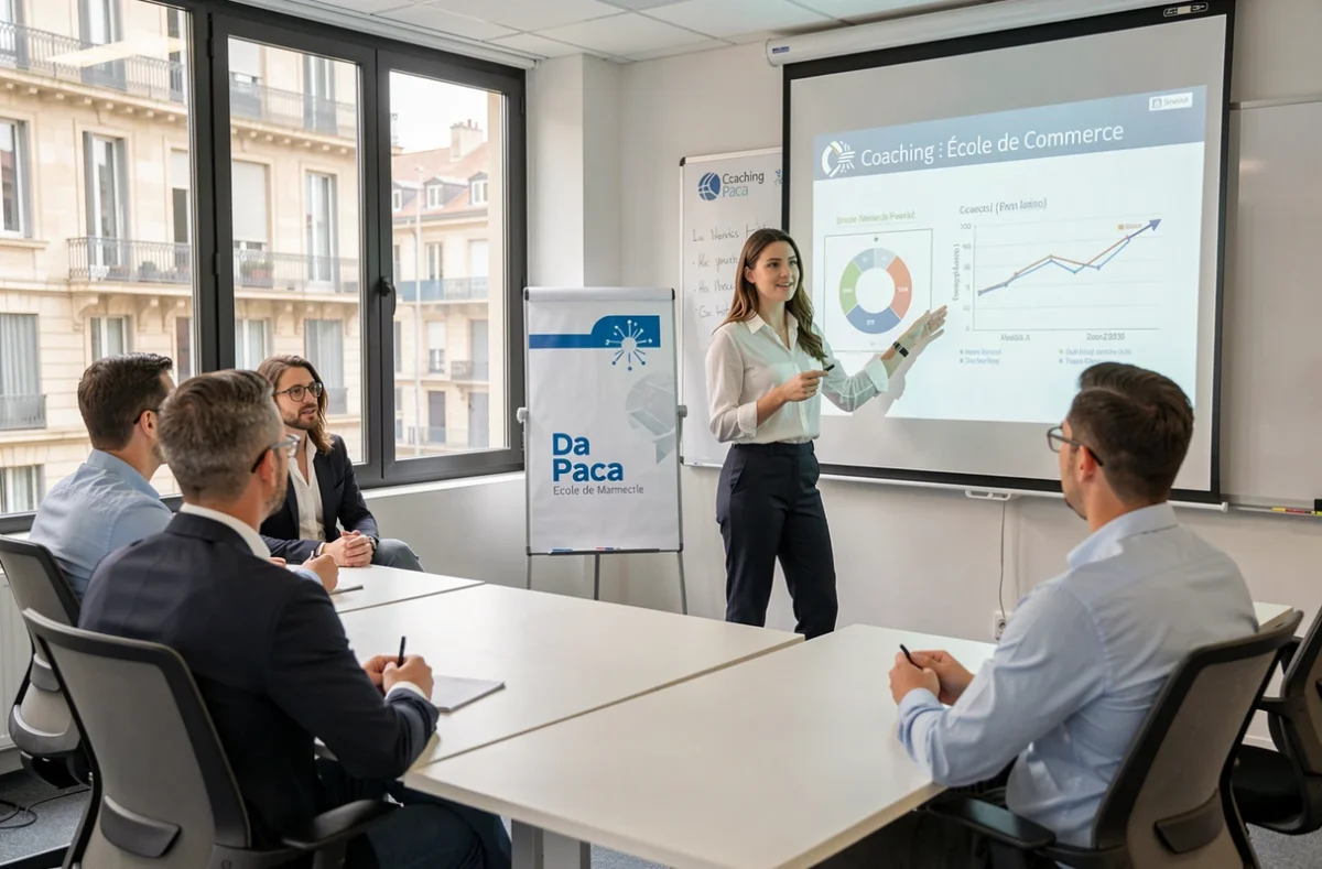 Étudiante présentant une stratégie commerciale en cours à Coaching Paca École de Commerce Marseille