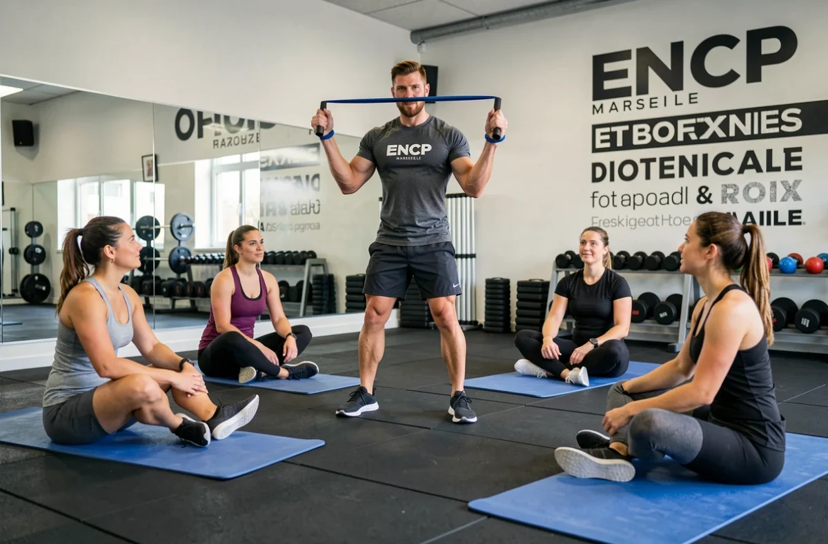 Instructeur fitness dirigeant une session de formation à l'ENCP Marseille école de fitness