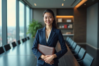 Jeune femme d'affaires confiante dans un bureau moderne