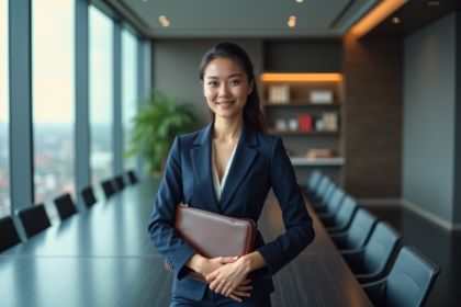 Jeune femme d'affaires confiante dans un bureau moderne
