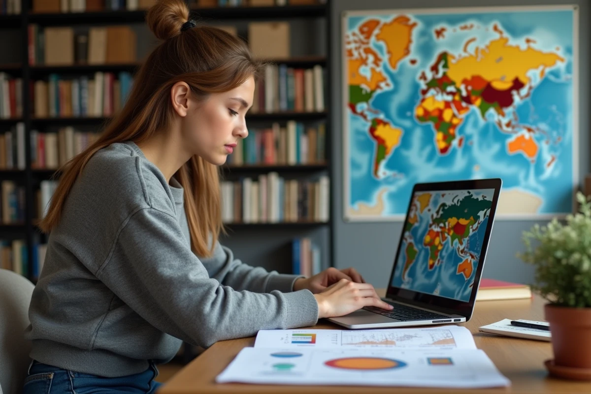Jeune femme étudiant des graphiques climatiques à l