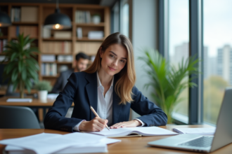 Jeune femme au bureau moderne en coworking