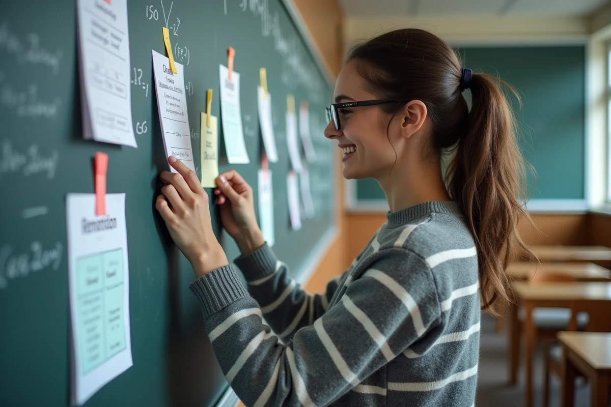 Jeune femme organisant un planning de revision en classe