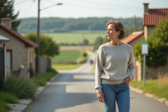 Femme d'âge moyen dans un quartier résidentiel calme