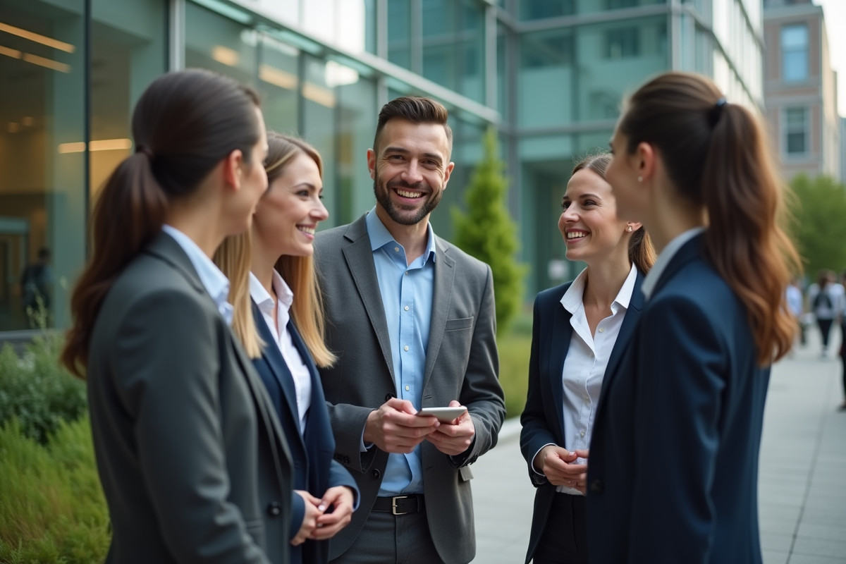 Groupe de jeunes professionnels en extérieur