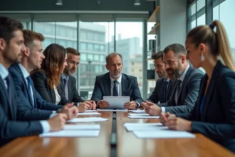 Groupe de professionnels en réunion dans un bureau moderne