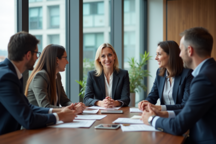 Groupe de professionnels en réunion dans un bureau moderne