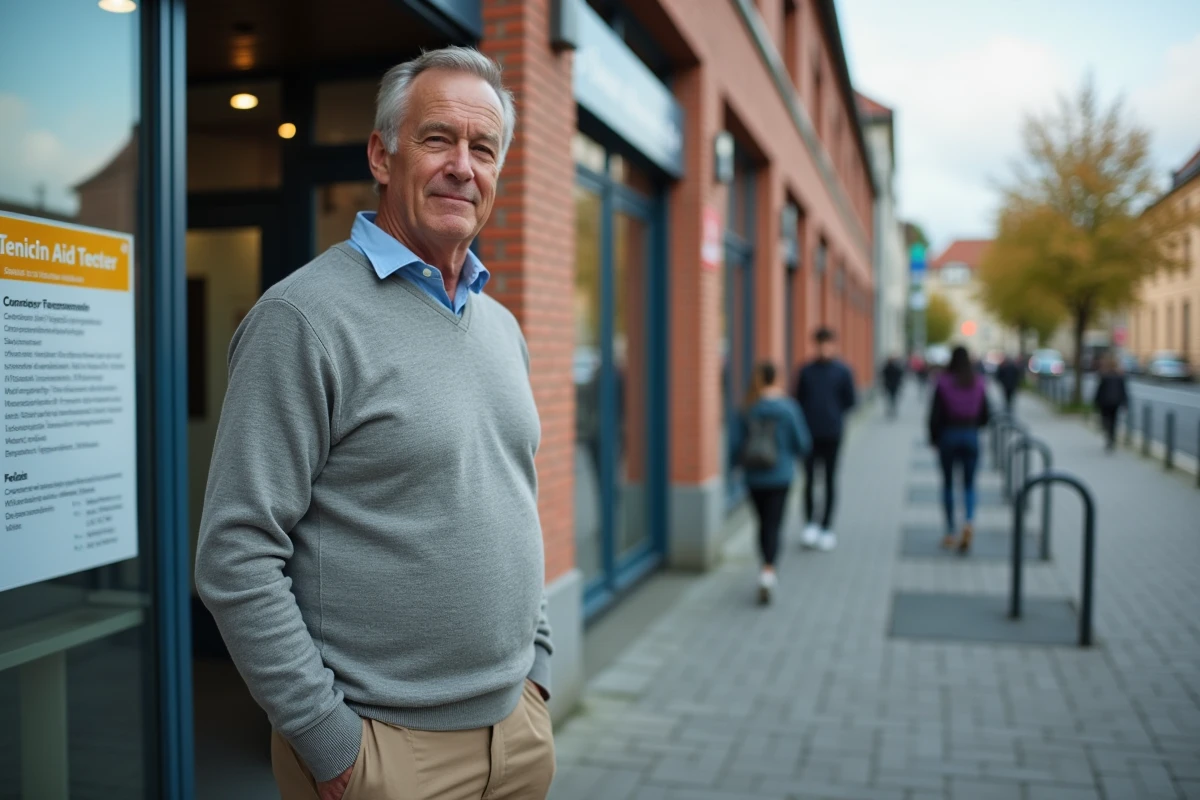 Homme étudie panneau d