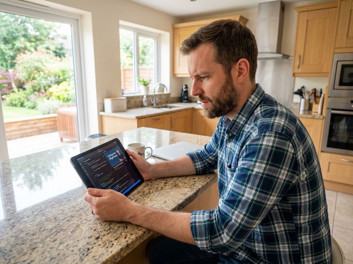 Homme avec une tablette en train d'apprendre
