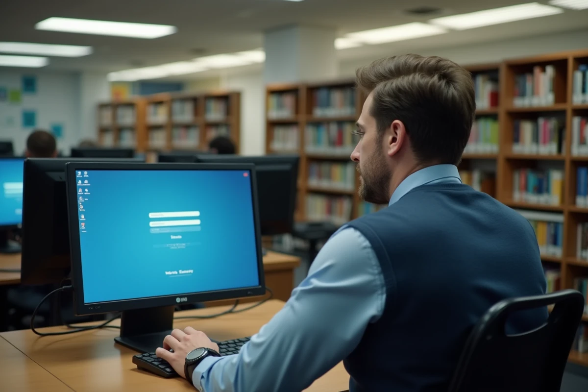 Homme en bibliothèque remplissant un formulaire de réinitialisation