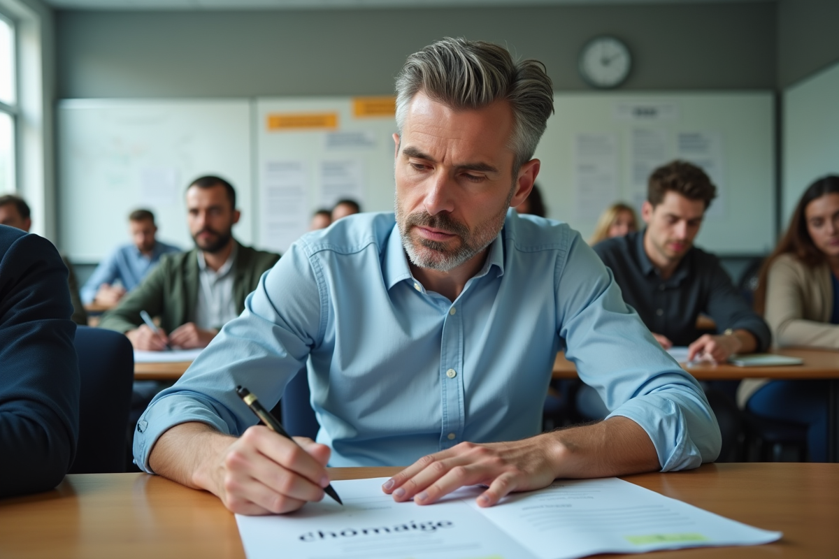 Homme remplissant un formulaire de chômage en formation