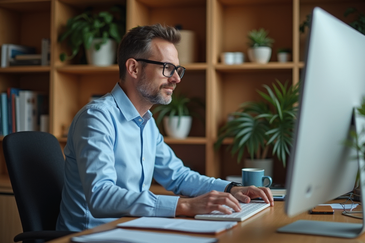 Homme en train d'installer un logiciel comptable sur son ordinateur