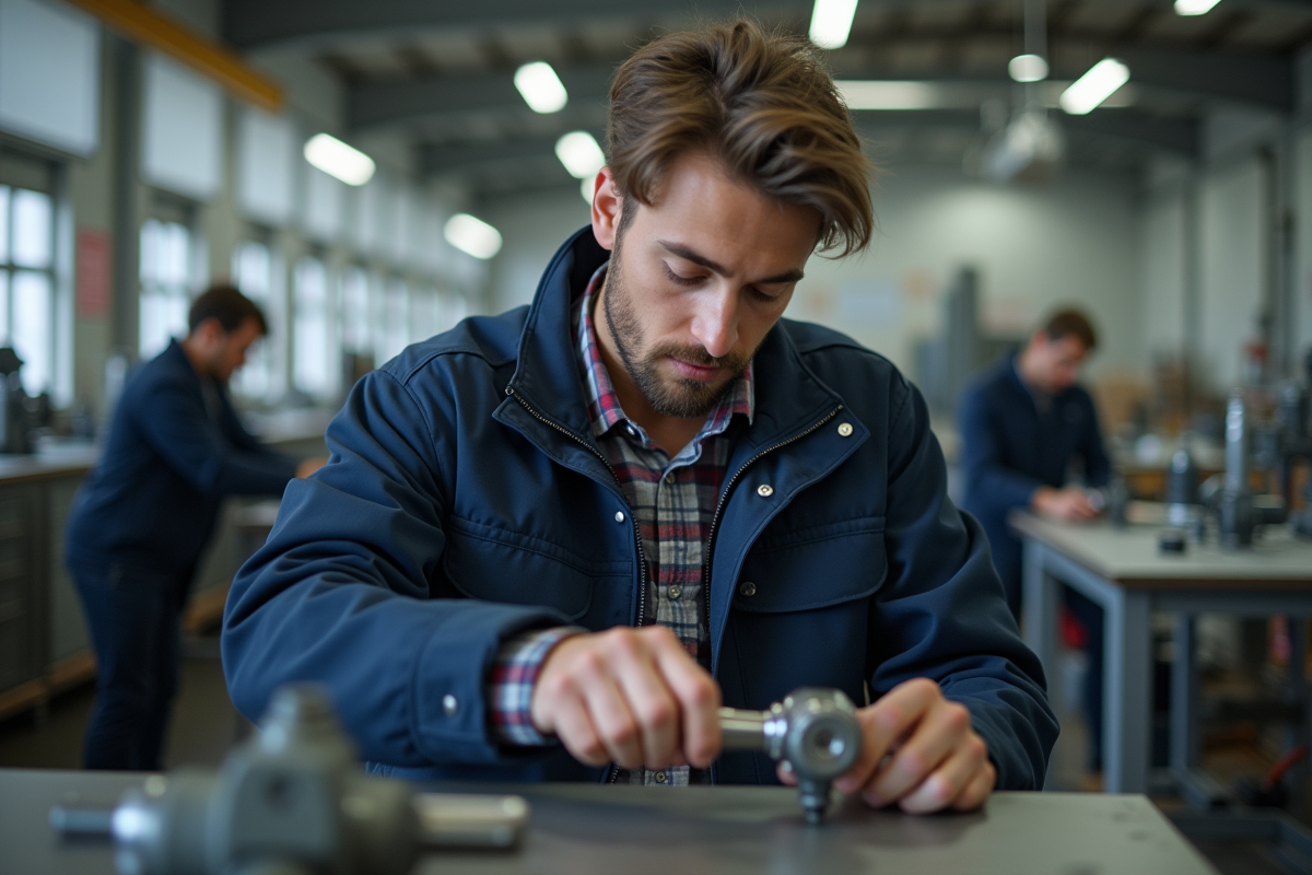 Jeune apprenti utilisant un outil dans un atelier