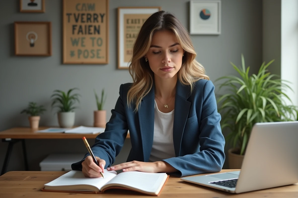 Jeune femme entrepreneure dans son bureau à la maison
