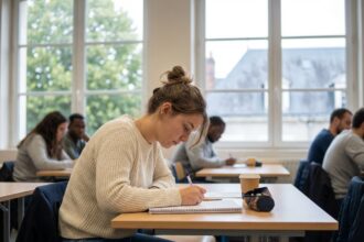 Jeune femme concentrée en classe dans un centre éducatif