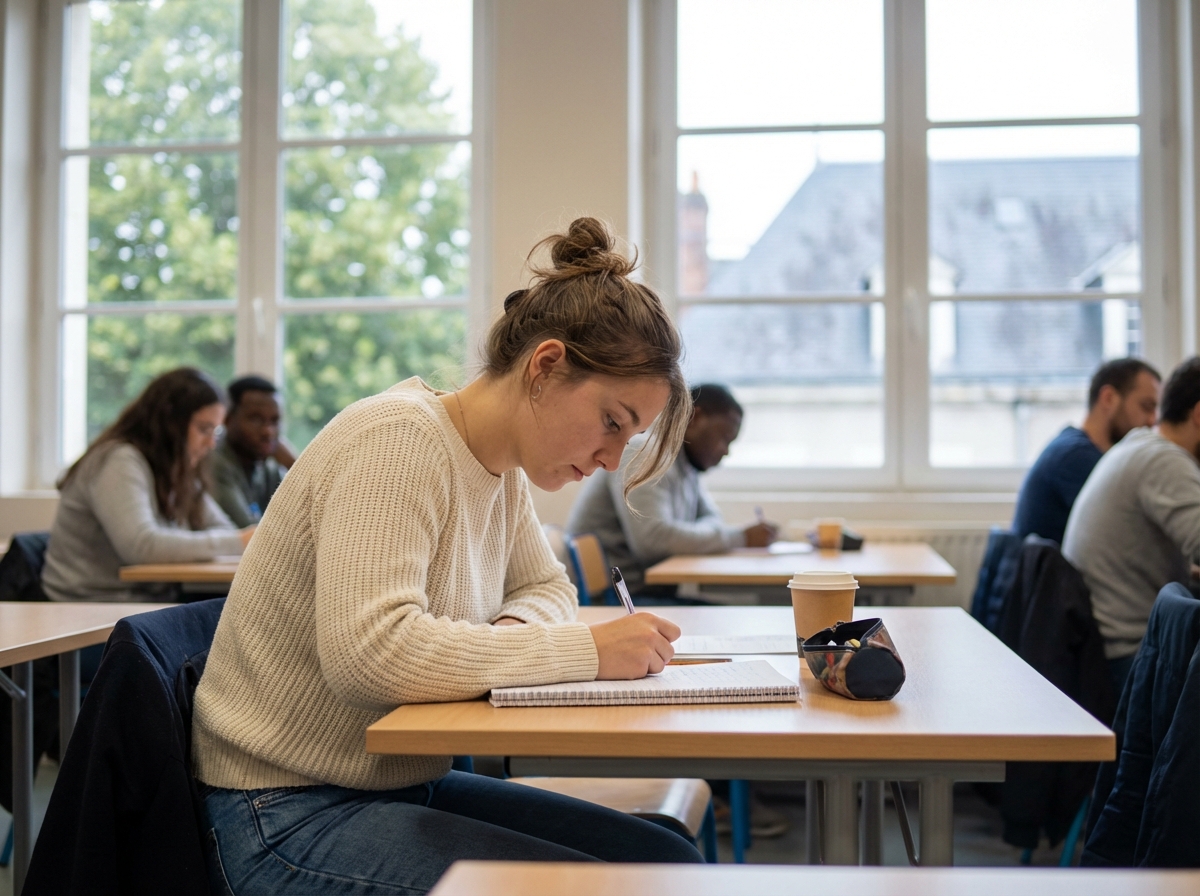 Jeune femme concentrée en classe dans un centre éducatif