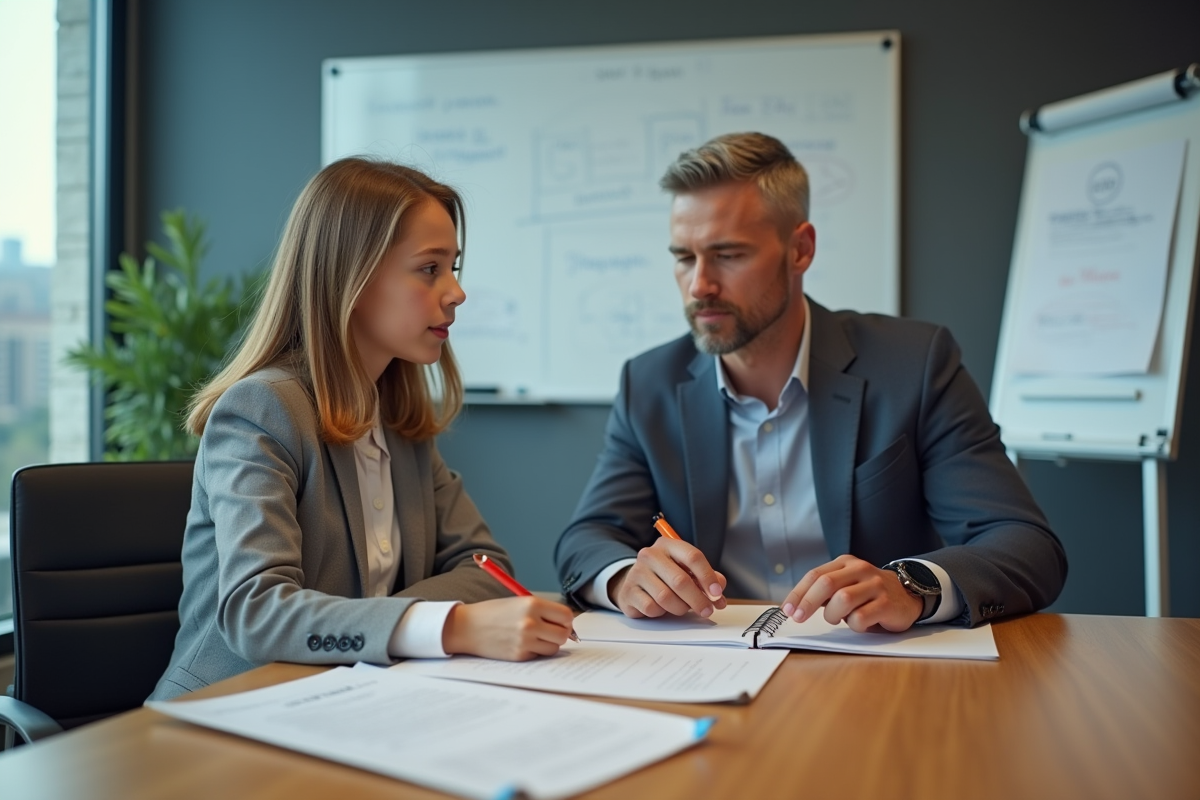 Jeune fille écoutant un collègue lors d