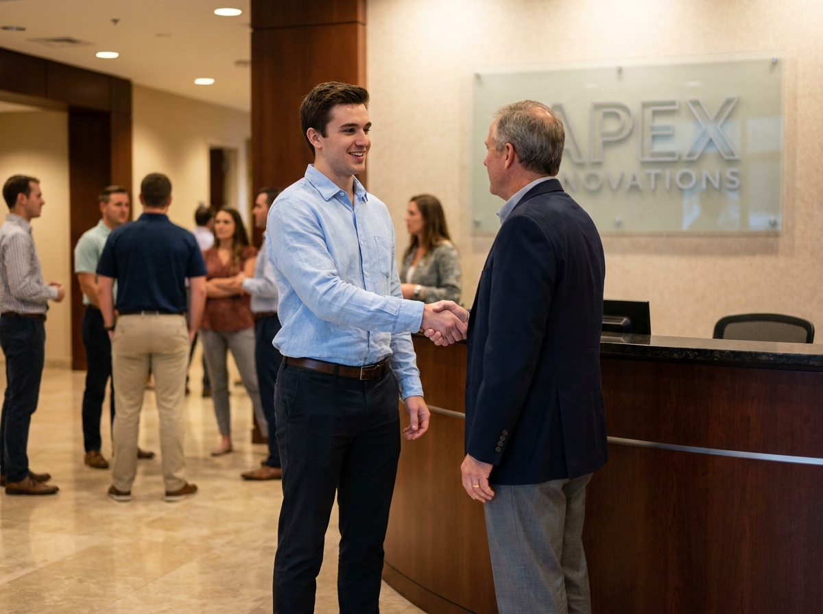 Jeune homme en casual serrant la main d