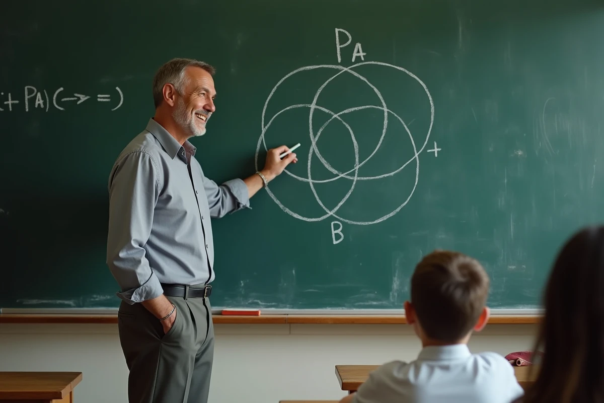 Professeur dessinant un diagramme de Venn en classe