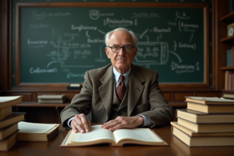 Professeur âgé dans un bureau universitaire vintage