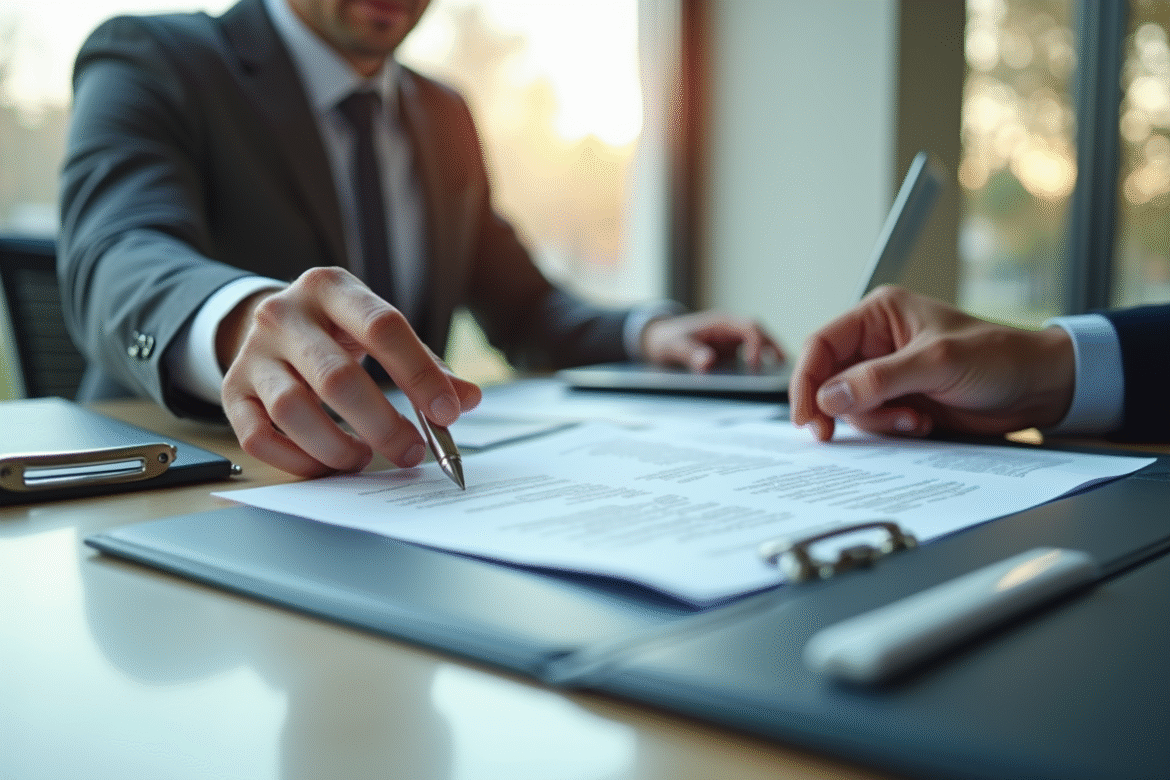 Professionnel confiant examinant des documents juridiques au bureau