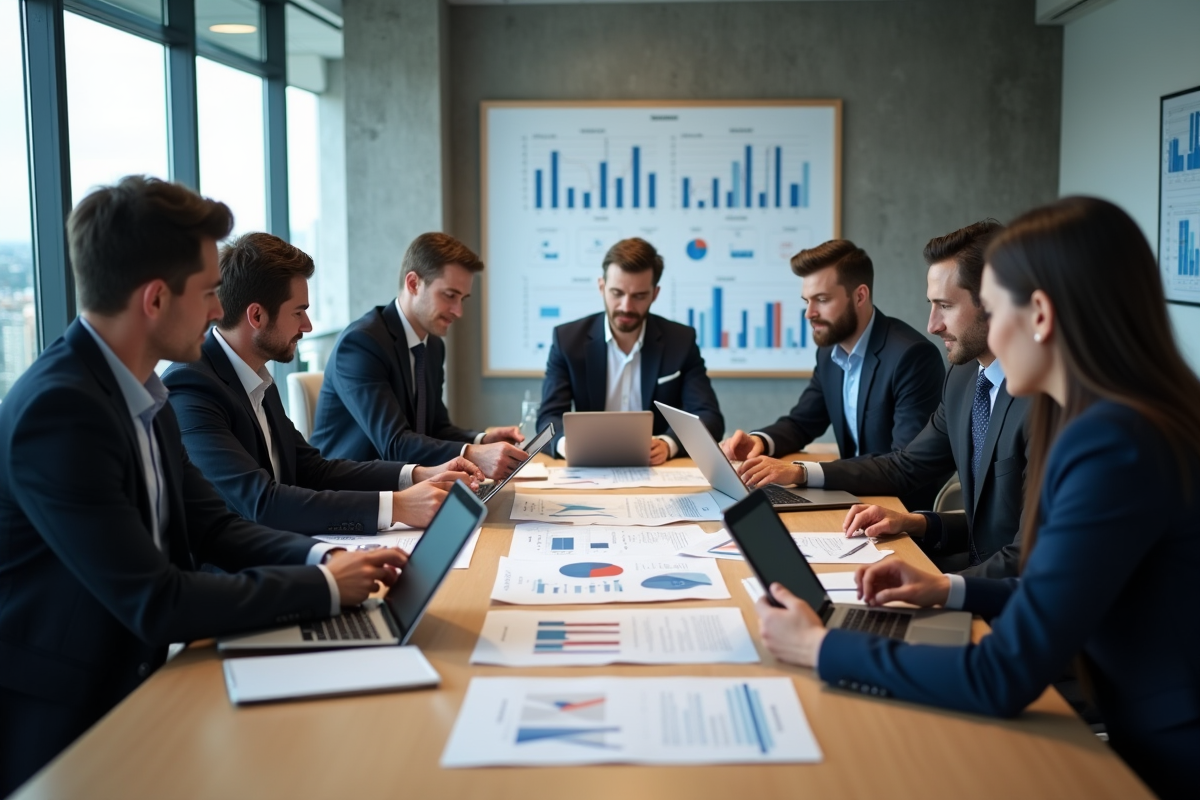 Groupe de professionnels discutant autour d